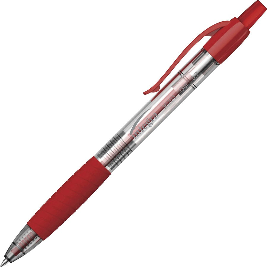 Integra Retractable 0.7mm Gel Pen - Retractable - Red Ink - Gel-based - Red Barrel - 1 Dozen