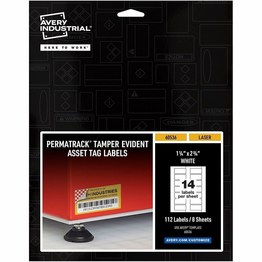 Avery®, PermaTrack Tamper-Evident Asset Tag Labels - 1.25" Length x 2.75" Width - Rectangular - Matte White - 112 / Pack