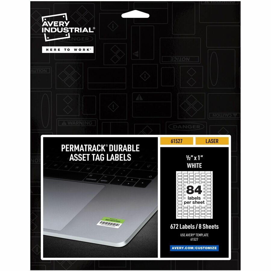 Avery®, PermaTrack Durable White Asset Tag Labels, 1/2" x 1" , 672 Asset Tags - Waterproof - 1/2" Width x 1" Length - Permanent Adhesive - Rectangle - Laser - Matte White - Matte - Film - Water Resistant - 84 / Sheet - 84 Total Sheets - 672 Total La...