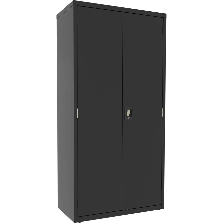 Lorell Fortress Series Janitorial Cabinet - 36" Width x 18" Depth x 72" Height - 4 x Shelf(ves) - Hinged Door(s) - Locking System, Welded, Sturdy, Recessed Locking Handle, Durable, Removable Lock, Storage Space, Adjustable Shelf - Black - Powder Coated...