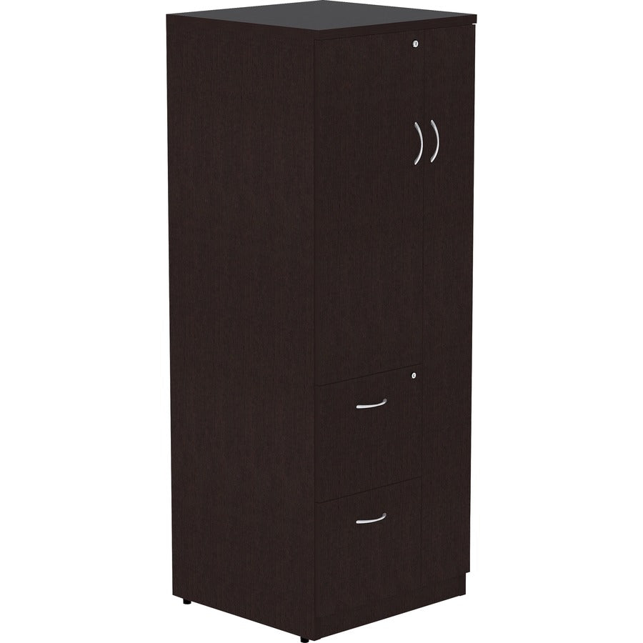 Lorell Essentials Series Tall Storage Cabinet - 65.6" Height x 23.6" Width x 23.6" Depth Cabinet - Total Drawer(s): 2 - 1 Door(s) - 2 Shelve(s) - Material: Laminate, Medium Density Fiberboard (MDF), Particleboard - Finish: Espresso - 1 Each