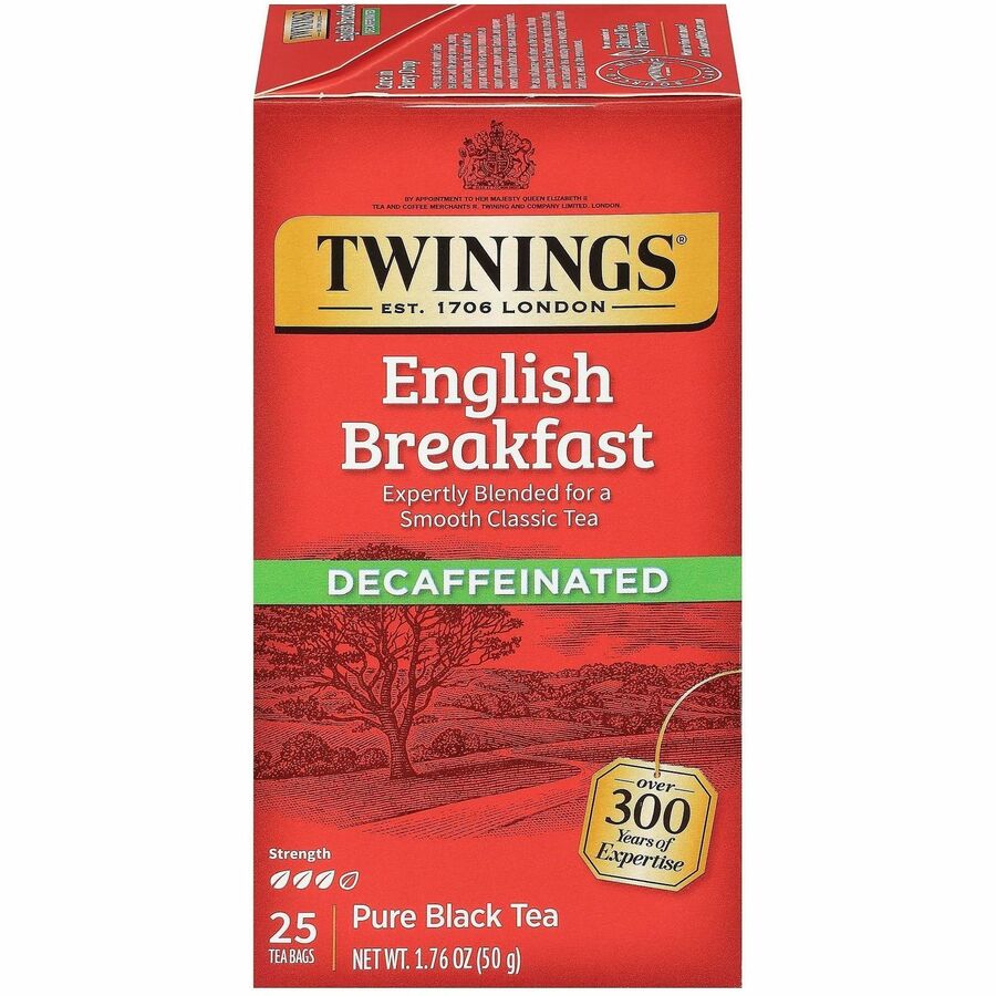 Twinings of London Decaf English Breakfast Black Tea Bag - Black Tea - 1.8 oz - Decaffeinated - 25 / Box