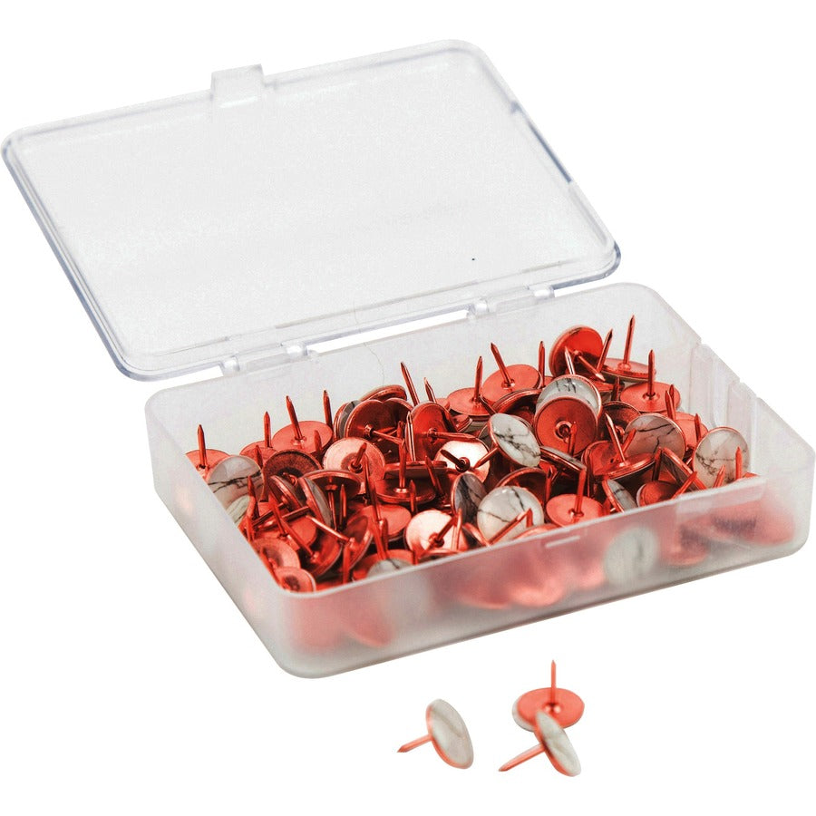 U Brands Metal Thumbtacks - 0.37" Shank - 0.44" Head - 0.5" Width - Rose Gold, Marble - 100 / Pack