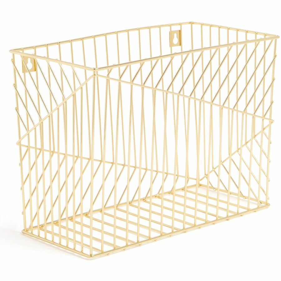 U Brands Vena Hanging File Basket - 6.80" Height x 9.50" Width x 12.40" Length - Desktop - Gold - Metal Wire - 1 Each