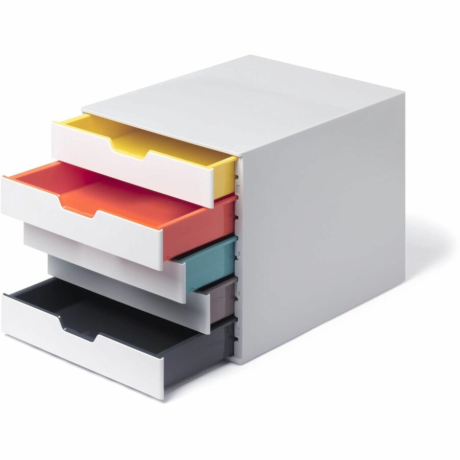 DURABLE VARICOLOR MIX 5 Drawer Desktop Storage Box, White/Multicolor - 5 Drawer(s) - 11" Height x 11.50" Width x 14" Depth - Desktop - White - Plastic - 1 Each