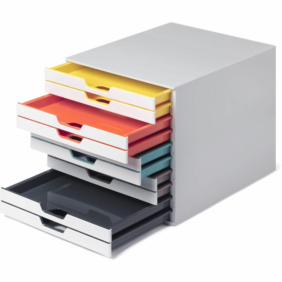 DURABLE VARICOLOR MIX 10 Drawer Desktop Storage Box, White/Multicolor - 10 Drawer(s) - 11" Height x 11.50" Width x 14" Depth - Desktop - White - Plastic - 1 Each