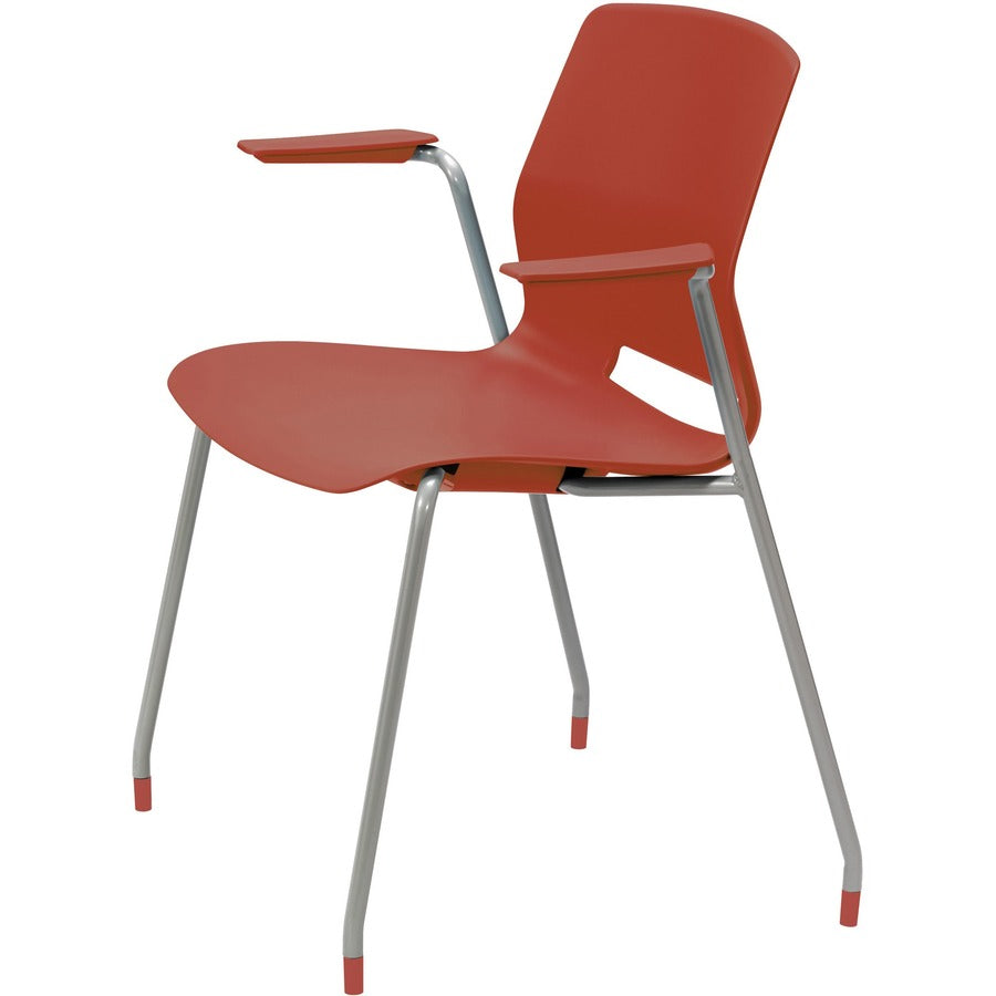KFI Swey Collection 4-leg Stool With Arms - Coral Seat Color - Polypropylene Seat Material - Coral Back Color - Polypropylene Back Material - Silver Frame Color - Stainless Steel Frame Material - Four-legged Base - 1 Each
