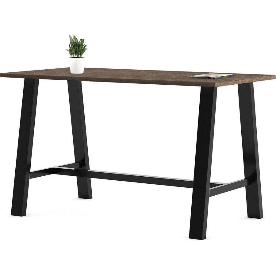 KFI HPL Laminate Top Bar-height Table - Teak Rectangle Top - Cross Beam Base - 84" Table Top Length x 36" Table Top Width - 41" Height - Assembly Required - High Pressure Laminate (HPL) Top Material - 1 Each