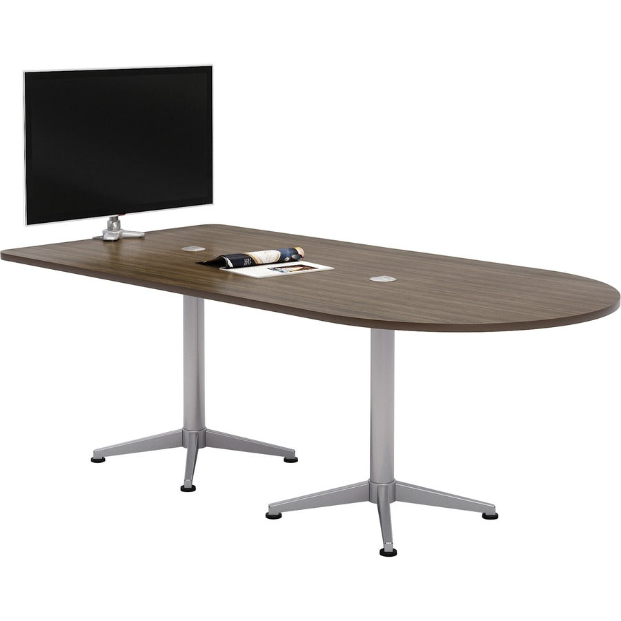KFI Powered Horseshoe Table - High Pressure Laminate (HPL) Rectangle, Teak Top - Column Leg Base - 84" Table Top Length x 42" Table Top Width - Assembly Required - 1 Each