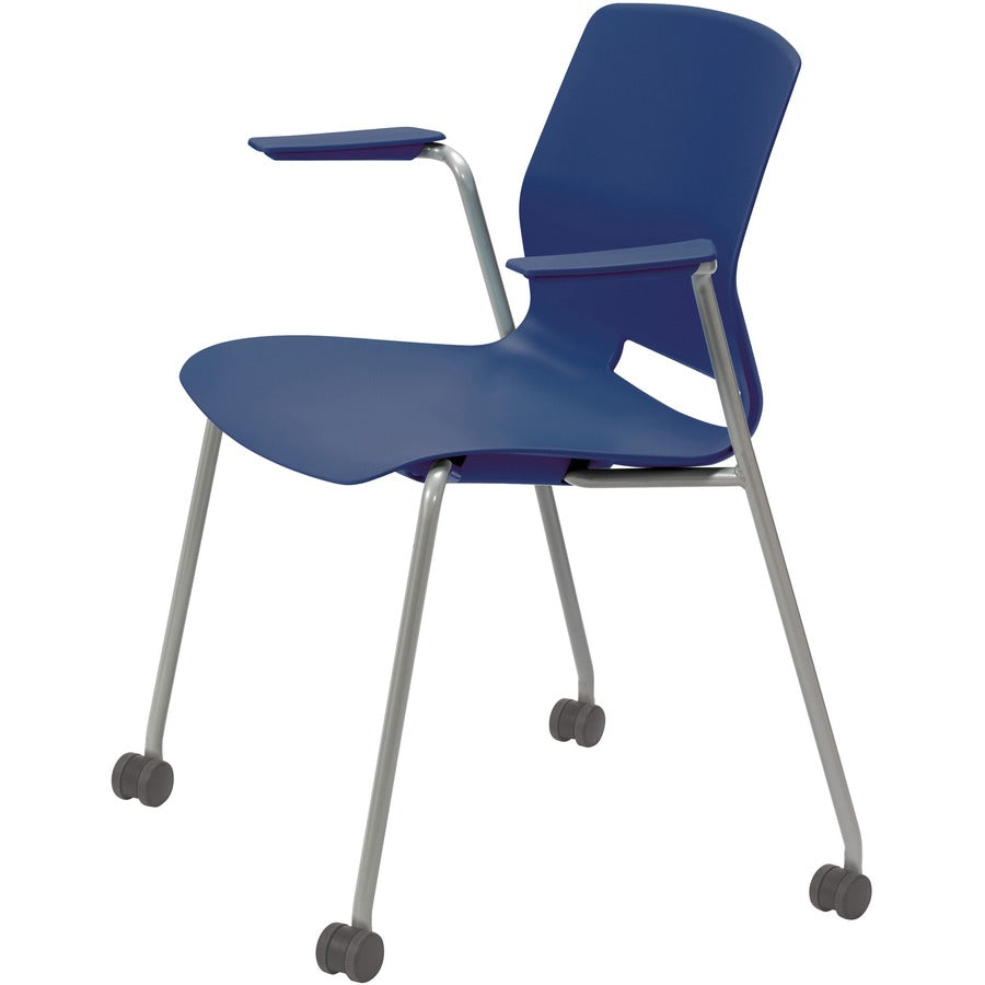 KFI Swey Mobile Multipurpose Stool with Arms - Navy Seat Color - Polypropylene Seat Material - Navy Back Color - Polypropylene Back Material - Silver Frame Color - Stainless Steel Frame Material - Four-legged Base - 1 Each