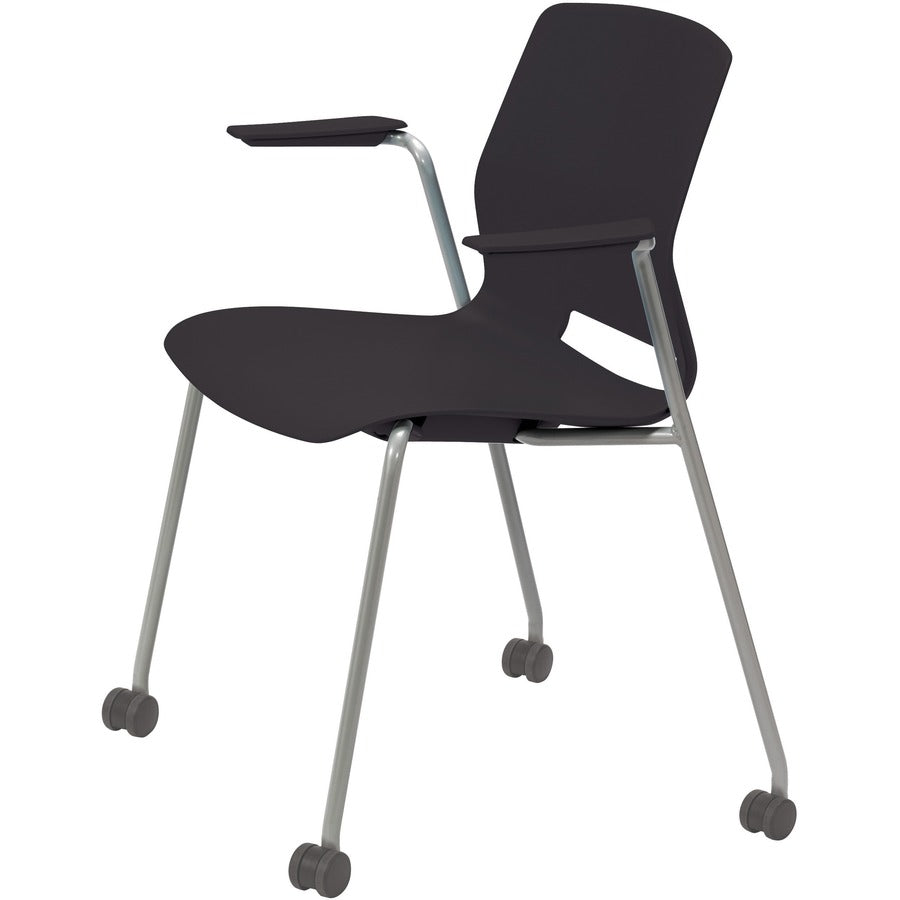KFI Swey Mobile Multipurpose Stool with Arms - Black Seat Color - Polypropylene Seat Material - Black Back Color - Polypropylene Back Material - Silver Frame Color - Stainless Steel Frame Material - Four-legged Base - 1 Each