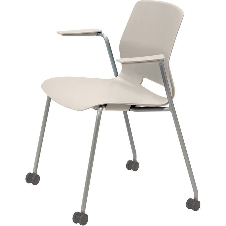 KFI Swey Mobile Multipurpose Stool with Arms - Moonbeam Seat Color - Polypropylene Seat Material - Moonbeam Back Color - Polypropylene Back Material - Silver Frame Color - Stainless Steel Frame Material - Four-legged Base - 1 Each