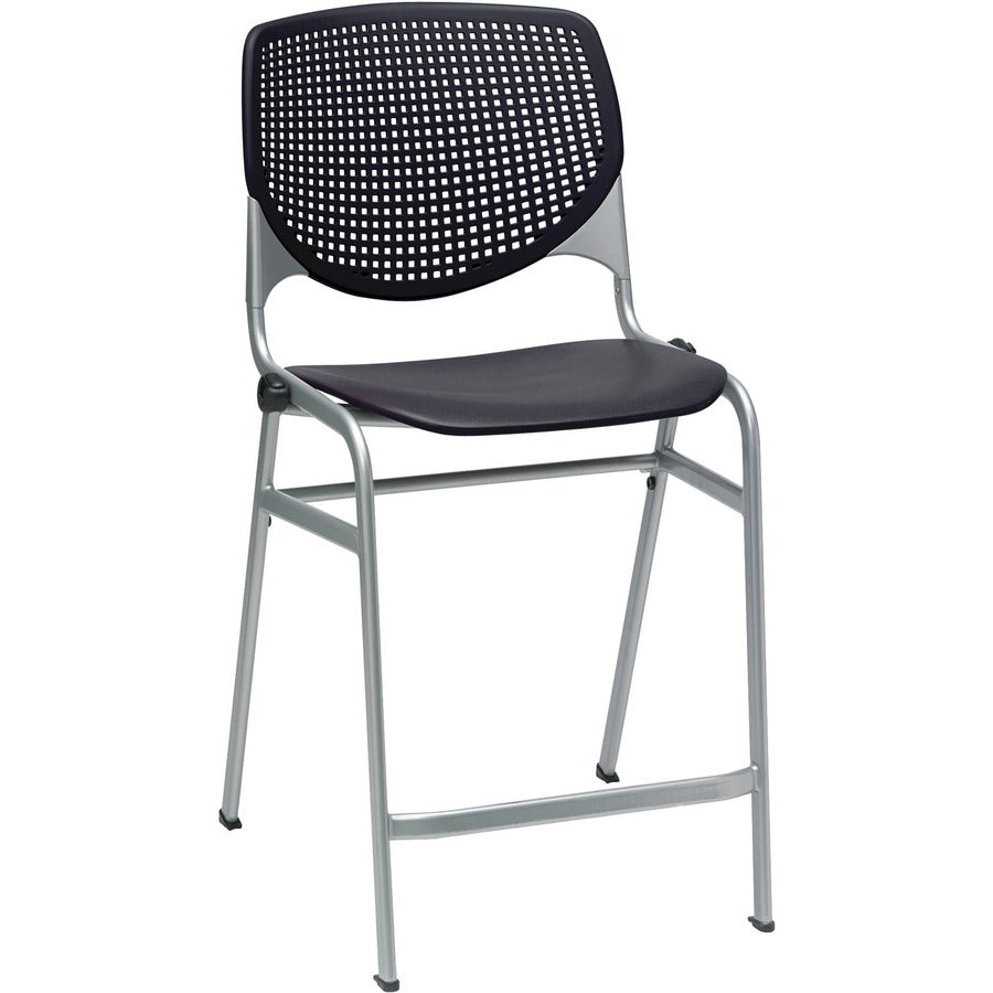 KFI Kool Counter-Height Stackable Stool - Black Seat Color - Polypropylene Seat Material - Black Back Color - Polypropylene, Aluminum Alloy Back Material - Powder Coated Silver Frame Color - Cold Rolled Steel Frame Material - Four-legged Base - 1 Each