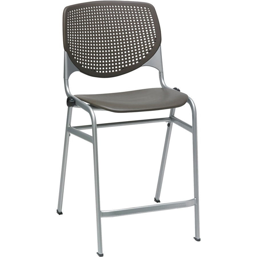 KFI Kool Counter-Height Stackable Stool - Brownstone Seat Color - Polypropylene Seat Material - Brownstone Back Color - Polypropylene, Aluminum Alloy Back Material - Powder Coated Silver Frame Color - Cold Rolled Steel Frame Material - Four-legged Base...