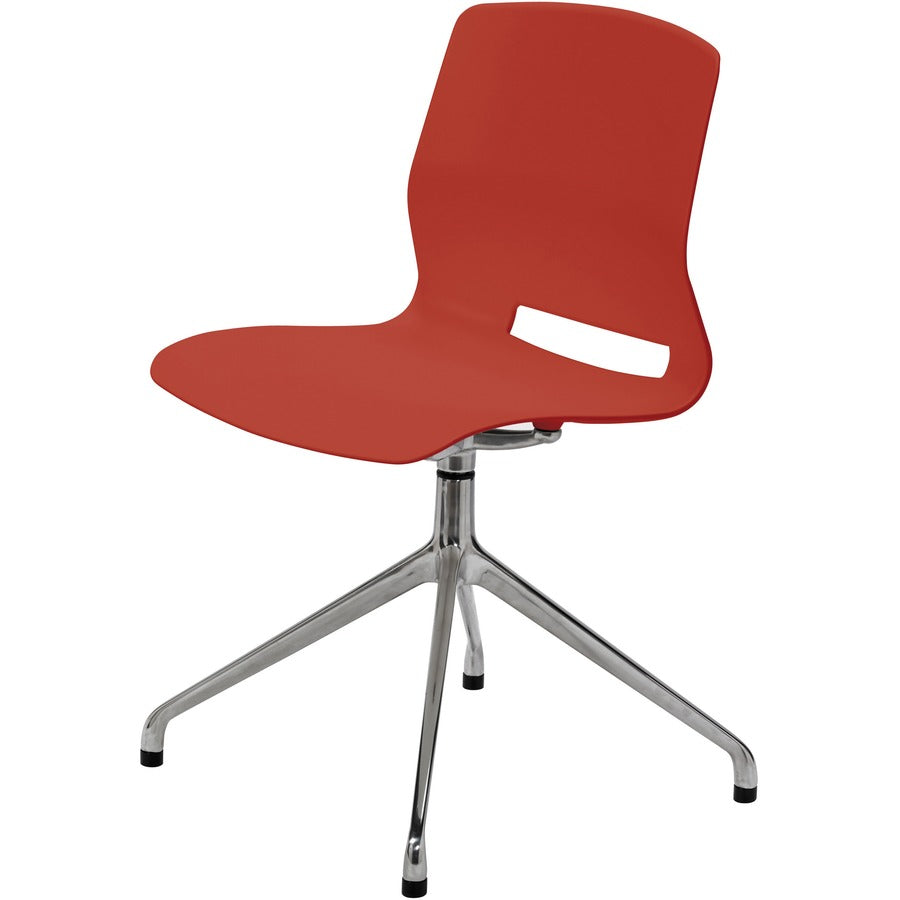 KFI Swey Collection 4-Post Swivel Chair - Coral Seat Color - Polypropylene Seat Material - Coral Back Color - Polypropylene Back Material - Silver Frame Color - Steel Frame Material - 1 Each