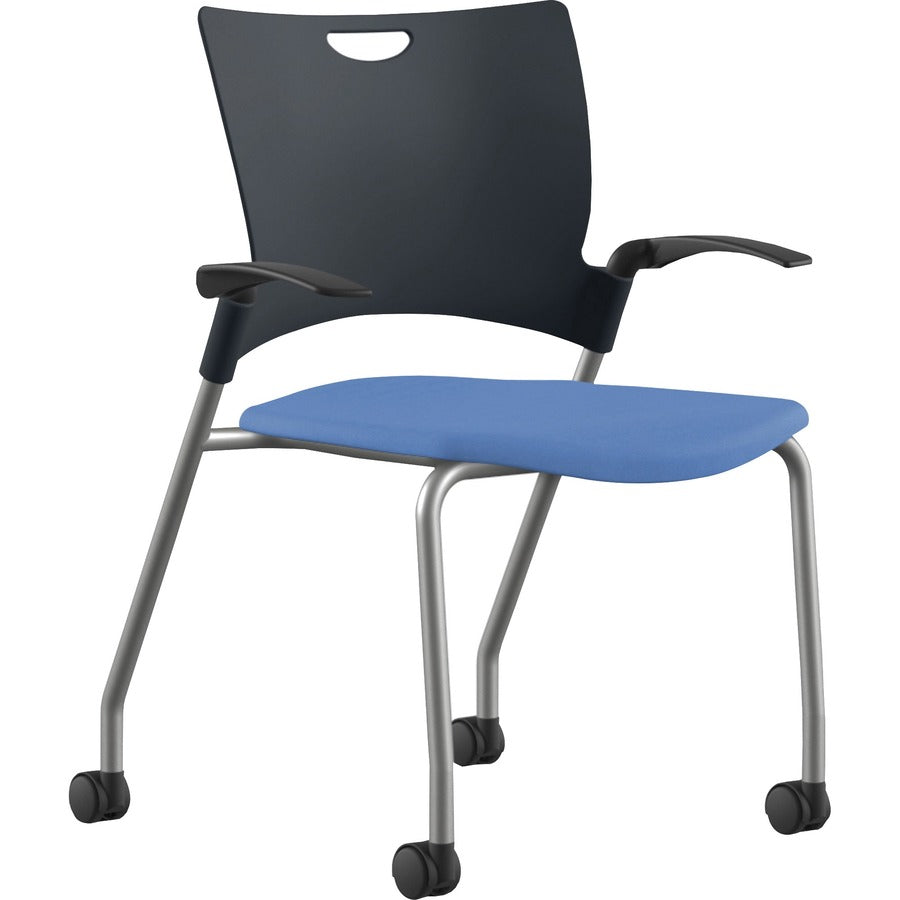 9 to 5 Seating Bella Fabric Seat Mobile Stack Chair - Fabric, Foam, Plastic Seat Material - Fabric, Plastic, Foam Back Material - Powder Coated, Silver Frame Color - Four-legged Base - Blue - 1 Each