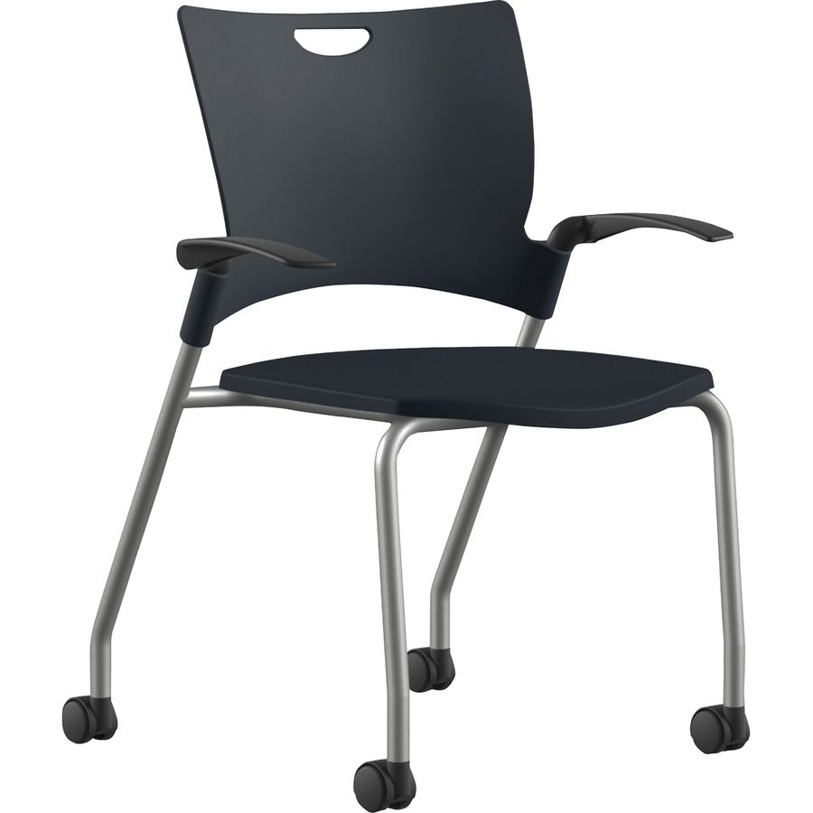 9 to 5 Seating Bella Fixed Arms Mobile Stack Chair - Black Seat Color - Thermoplastic Seat Material - Black Back Color - Thermoplastic Back Material - Powder Coated, Silver Frame Color - Four-legged Base - 1 Each