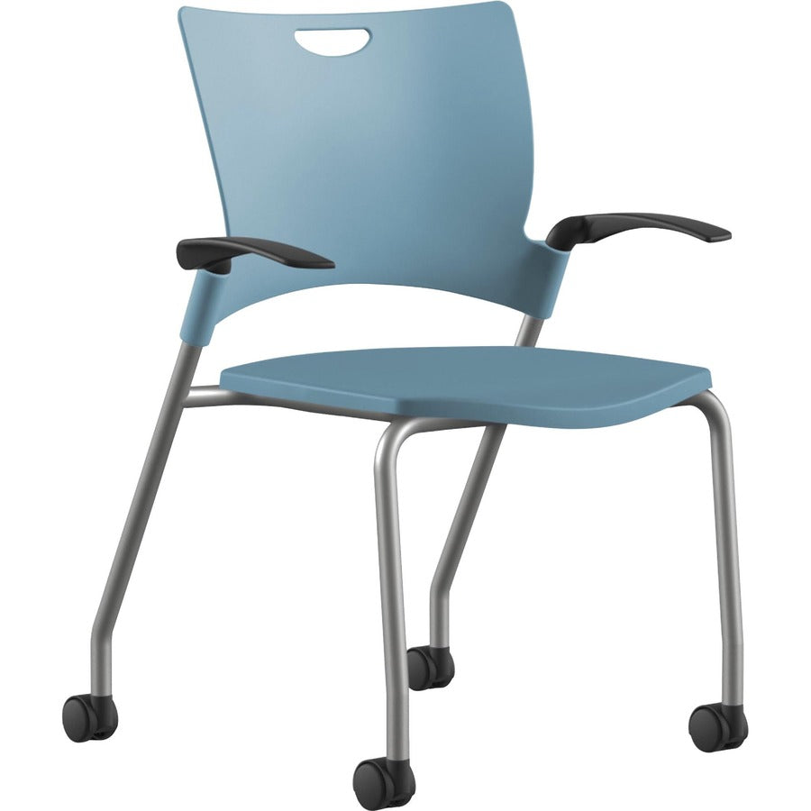 9 to 5 Seating Bella Fixed Arms Mobile Stack Chair - Blue Seat Color - Thermoplastic Seat Material - Blue Back Color - Thermoplastic Back Material - Powder Coated, Silver Frame Color - Four-legged Base - 1 Each