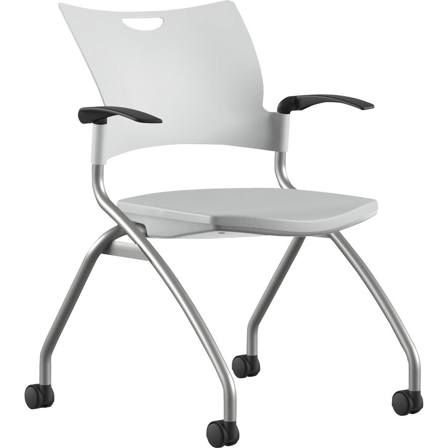 9 to 5 Seating Bella Fixed Arms Mobile Nesting Chair - White Seat Color - Thermoplastic Seat Material - White Back Color - Thermoplastic Back Material - Silver, Powder Coated Frame Color - Four-legged Base - 1 Each