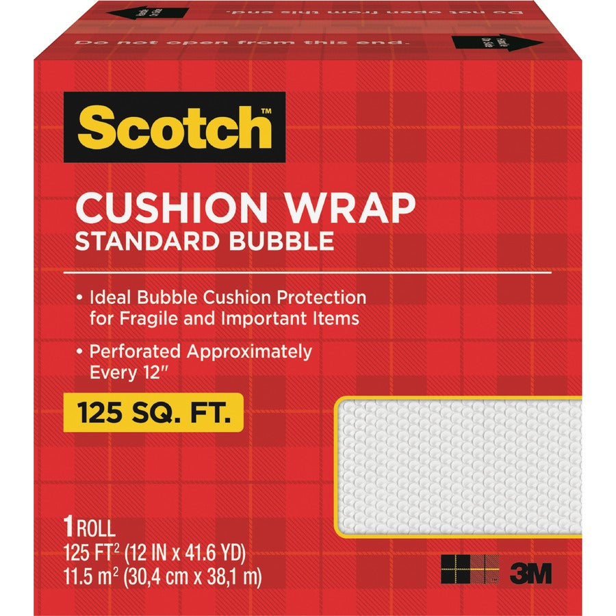 Scotch Cushion Wrap - 12" Width x 100 ft Length - Perforated, Lightweight, Recyclable, Non-scratching, Easy Tear - Polyethylene, Nylon - Clear - 1 Carton