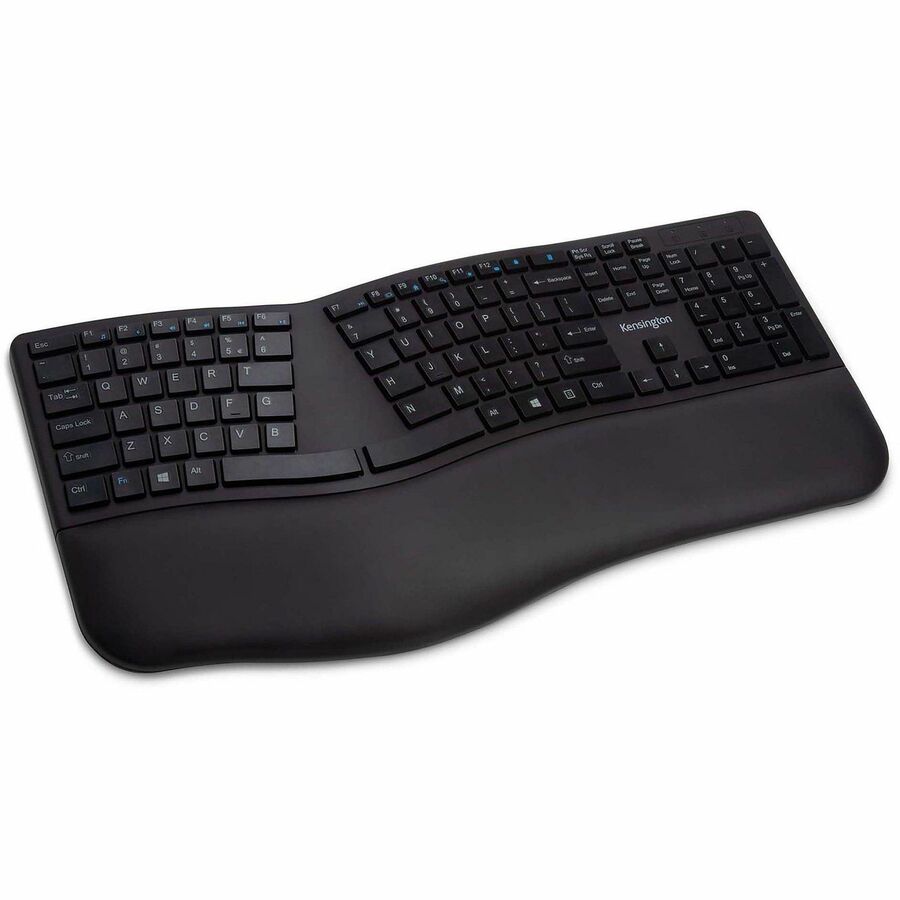 Kensington Pro Fit Ergo Wireless Keyboard-Black - Wireless Connectivity - Bluetooth/RF - Full-size - 4 - 2.40 GHz - USB Interface - ChromeOS, macOS, Windows - Black