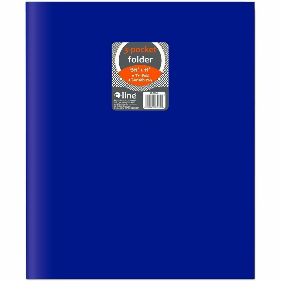 C-Line Letter Pocket Folder - 8 1/2" x 11" - 3 Internal Pocket - Blue - 24 / Box