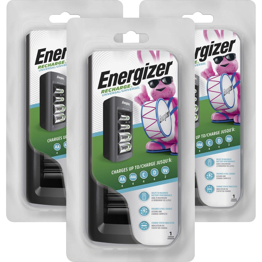 Energizer Recharge Universal Chargers - 6 Hour Charging - Battery Size: AA, AAA, C, D, 9V - 3 / Carton