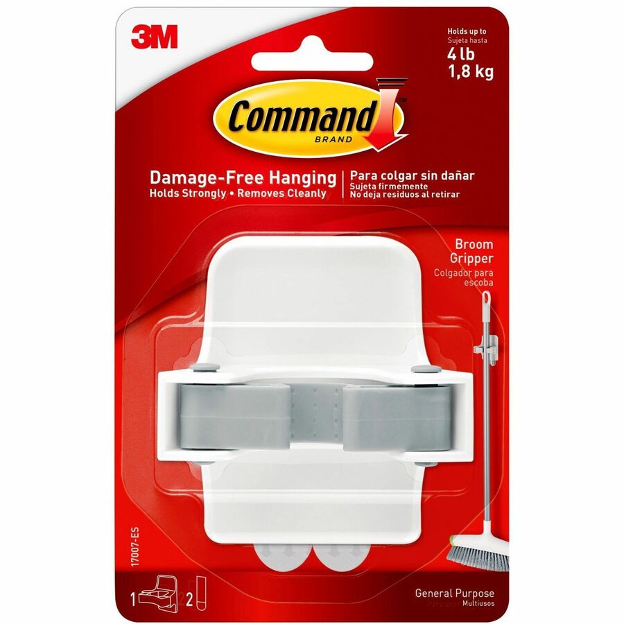 Command Broom Grippers - 4 lb (1.81 kg) Capacity - 4" Height x 5.2" Width - for Broom - Plastic - White, Clear - 6/Bag - 2 / Carton