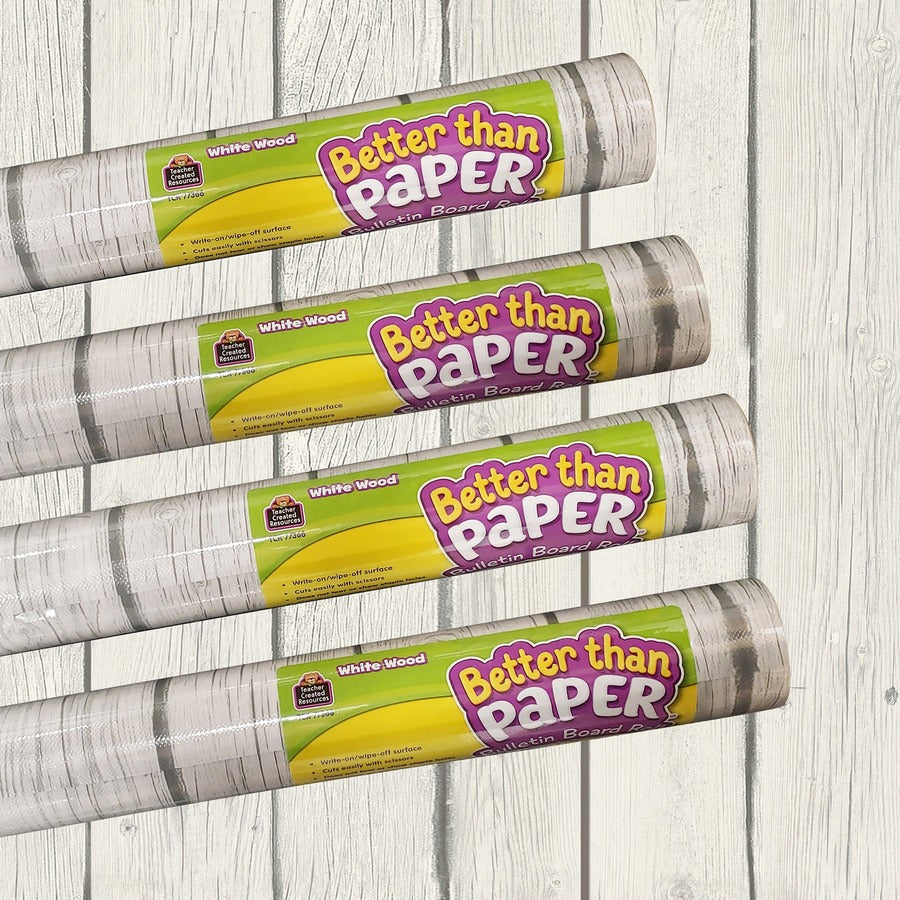 Teacher Created Resources White Wood Paper Board Roll - 12 ft Height x 48" Width - White, Gray - Wood - 1 Pack