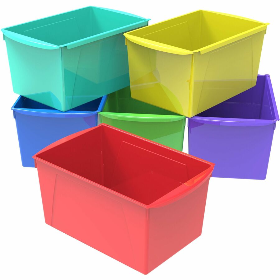 Storex Double XL Wide Book Bins - 7" Height x 9.20" Width x 14.50" Length - Desktop - Carrying Handle - Red - 6 / Carton