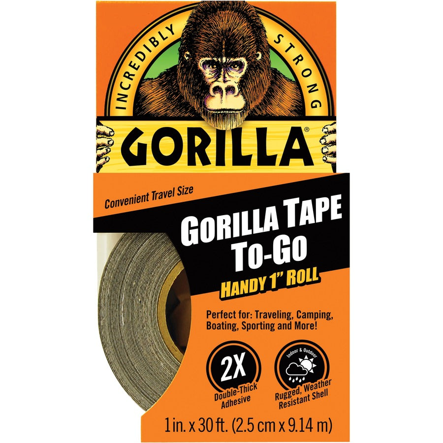 Gorilla Tape To-Go - 10 yd Length x 1" Width - Black - Weather Resistant - For Project, Repairing, Indoor, Outdoor, Wood, Stone, Brick, Metal, Vinyl - 1 Each