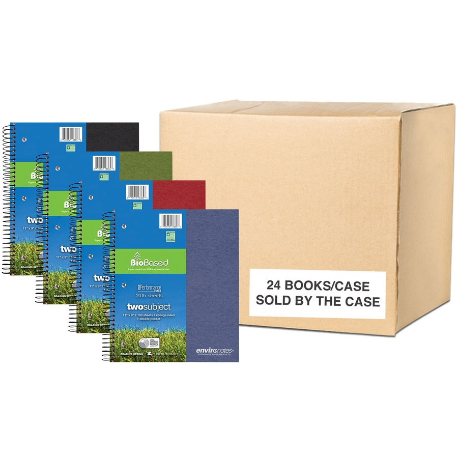 Roaring Spring EnviroNotes Earthtone 2-Subject Notebook - 100 Sheets - 200 Pages - Printed - Spiral Bound - Both Side Ruling Surface - Red Margin - 3 Hole(s) - 20 lb Basis Weight - 75 g/m², Grammage - 11" x 9" Sheet Size - 0.38" Height x 9" Width x...