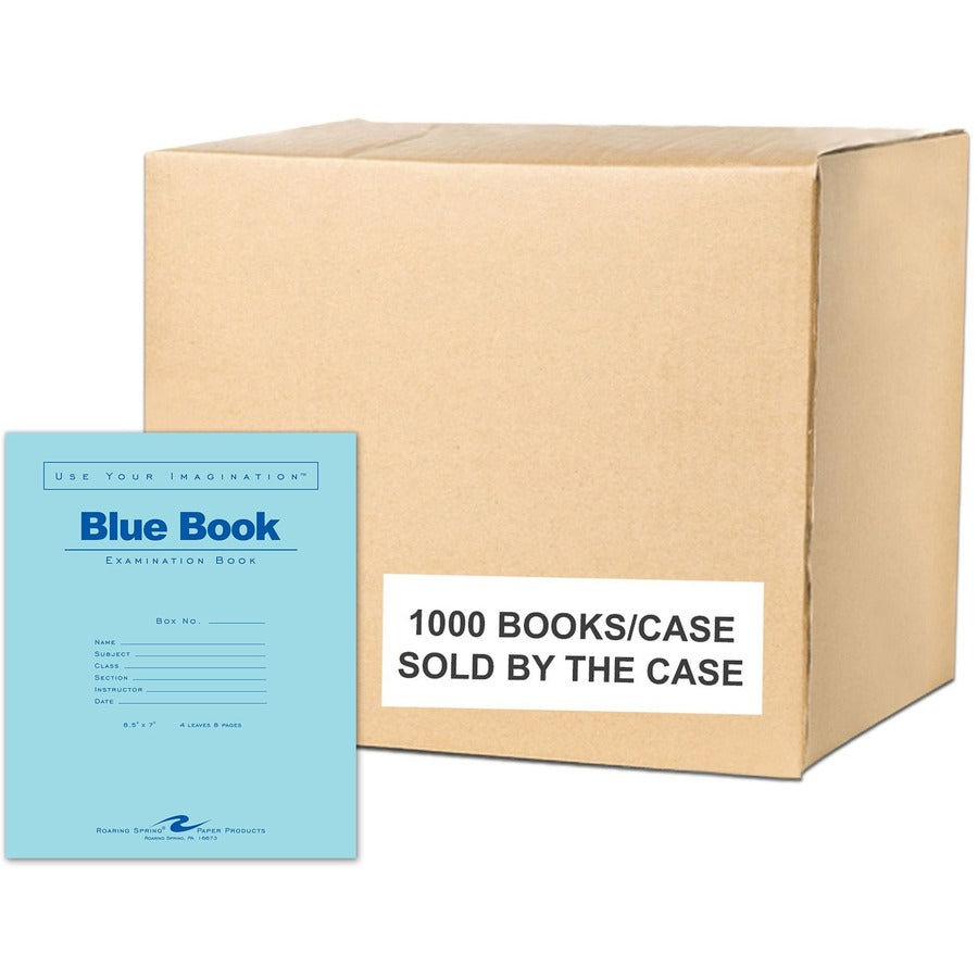 Roaring Spring Blue Examination Book - 4 Sheets - 8 Pages - Printed - Stapled - Both Side Ruling Surface - Wide Ruled Front Ruling - 0.34" Ruled - Red Margin - 15 lb Basis Weight - 56 g/m², Grammage - 8 1/2" x 7" Sheet Size - 0.02" Height x 7" Widt...