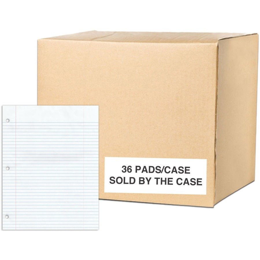 Roaring Spring Gummed Writing Pad - 50 Sheets - 100 Pages - Printed - Glued - Both Side Ruling Surface - Red Margin - 3 Hole(s) - 15 lb Basis Weight - 56 g/m², Grammage - 11" x 8 1/2" Sheet Size - 0.25" Height x 8.5" Width x 11" Length - White Pape...
