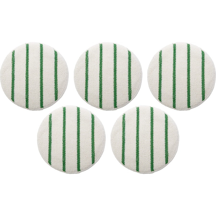 Rubbermaid Commercial Green Stripe Carpet Bonnet - 19" Diameter - 300 rpm Maximum Speed Supported - Scrub Strip - White, Green - 5 / Carton