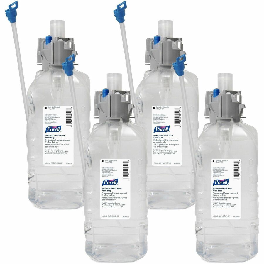 PURELL®, 1500mL Refill Fresh Scent Foam Soap - Fresh Scent - 1.59 quart - Kill Germs - Hand - Clear - Dye-free, Paraben-free, Phthalate-free, Hygienic - 4 / Carton