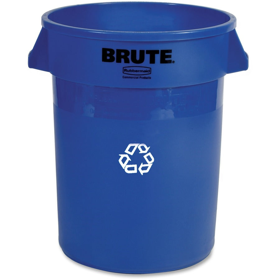 Rubbermaid Commercial Brute 32-Gallon Vented Recycling Containers - 32 gal Capacity - Round - Handle, Peel Resistant, Reinforced, UV Coated, Damage Resistant, Warp Resistant, Heavy Duty - 27.3" Height x 21.9" Diameter - Plastic, Stainless Steel - Blue...