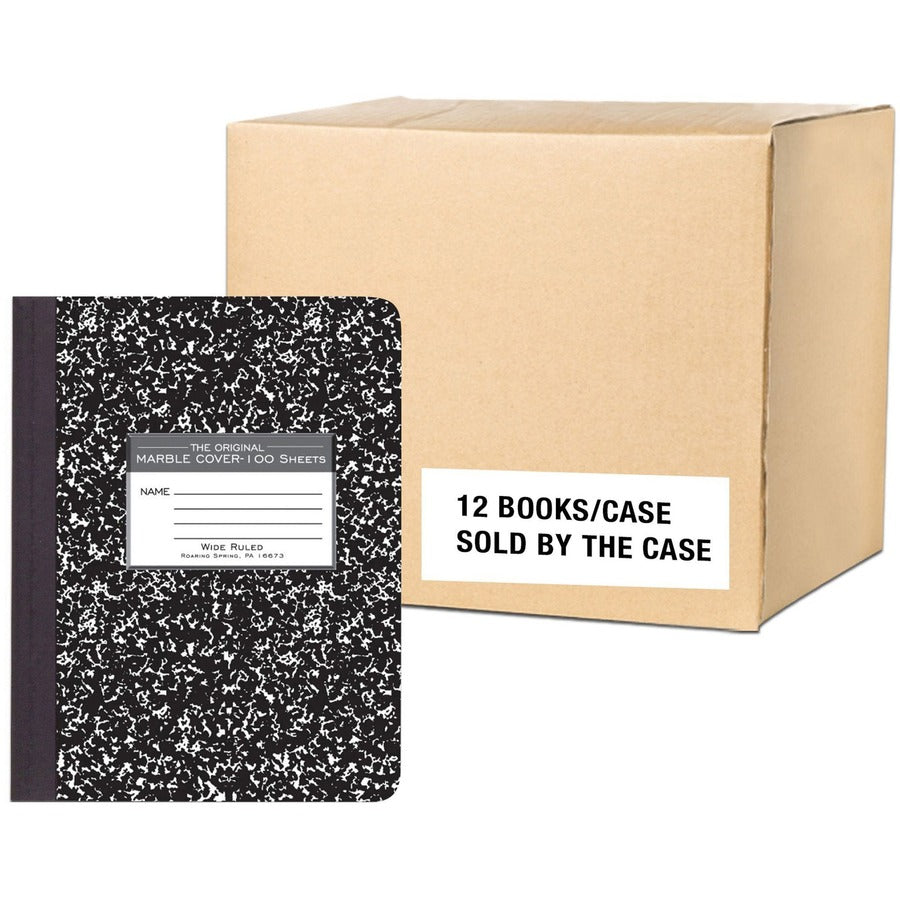 Roaring Spring Marble Comp Book - 100 Sheets - 200 Pages - Printed - Sewn/Tapebound - Both Side Ruling Surface - Wide Ruled Front Ruling - Red Margin - 15 lb Basis Weight - 7 1/2" x 9 3/4" Sheet Size - 0.50" Height x 7.5" Width x 9.8" Length - White Pa...