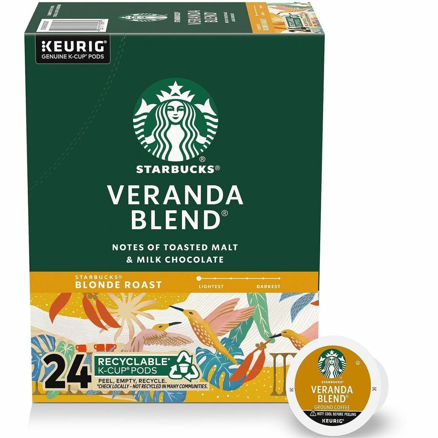 Starbucks®, K-Cup Veranda Blend Coffee - Compatible with Drip-coffee Brewer - Blonde - K-Cup - Veranda Blend - 24 / Box