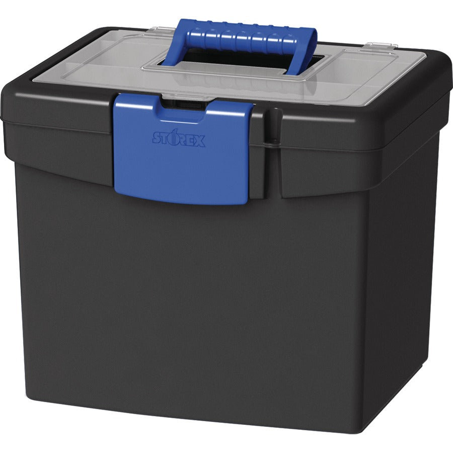 Storex File Storage Box with XL Storage Lid - External Dimensions: 10.9" Length x 13.2" Width x 11" Height - 30 lb - Media Size Supported: Letter 8.50" x 11" - Clamping Latch Closure - Plastic - Black, Blue - For File, Folder - 1 Each