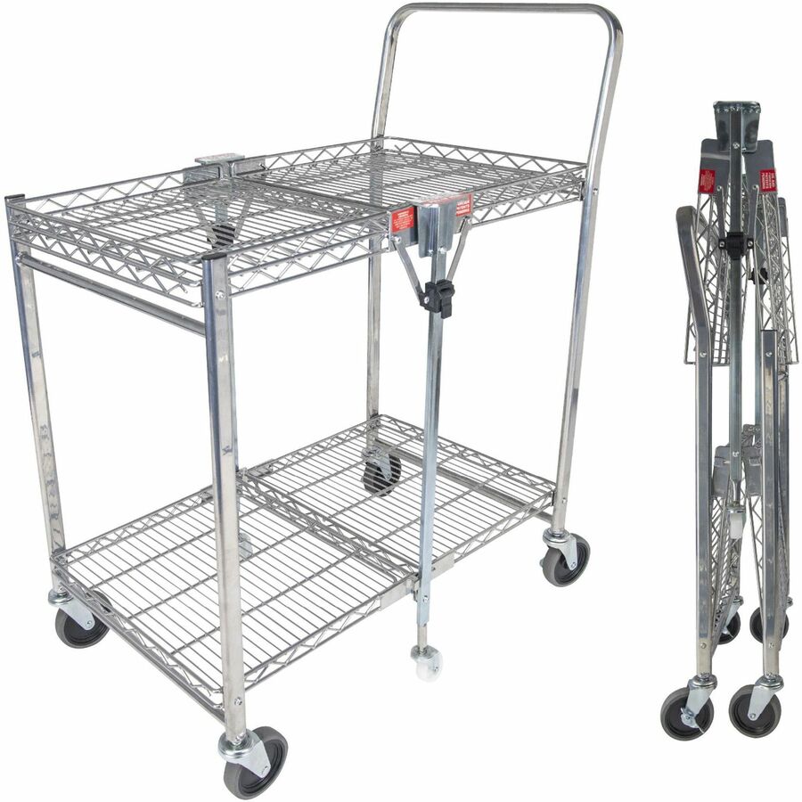 Bostitch Stowaway Utility Cart - 2 Shelf - 400 lb Load Capacity - 6 Casters - 31" Length x 19.50" Width x 39" Height - Chrome - 1 Each