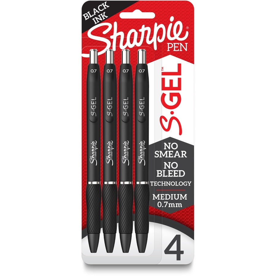 Sharpie S-Gel Pens - Refillable - Retractable - Black Ink - Gel-based - Black Barrel - 4 / Pack