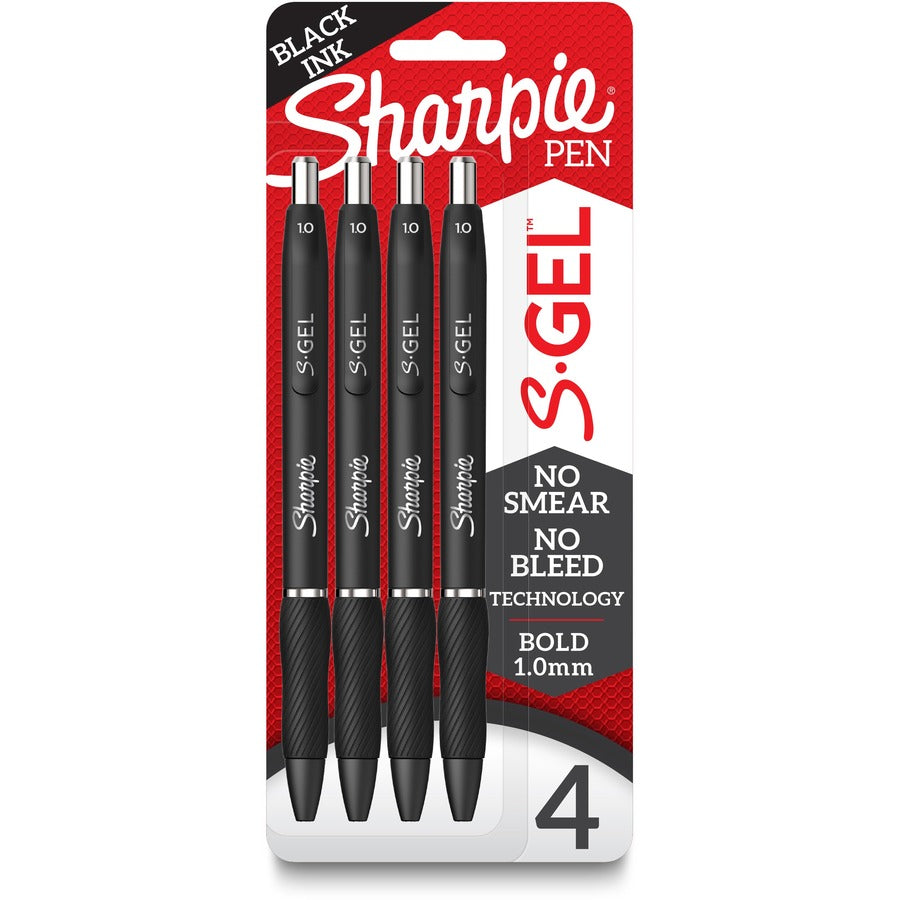 Sharpie S-Gel Pens - Black Ink - Gel-based - Black Barrel - 4 / Pack