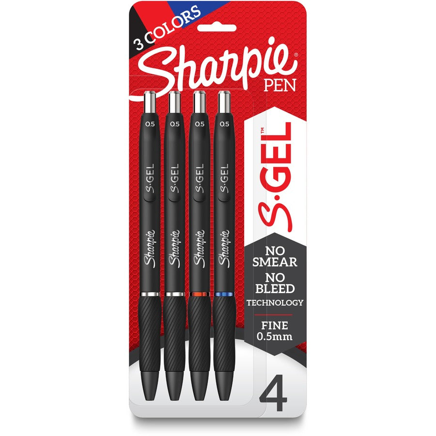 Sharpie S-Gel Pens - Blue, Black, Red Ink - Gel-based - Black Barrel - 4 / Pack