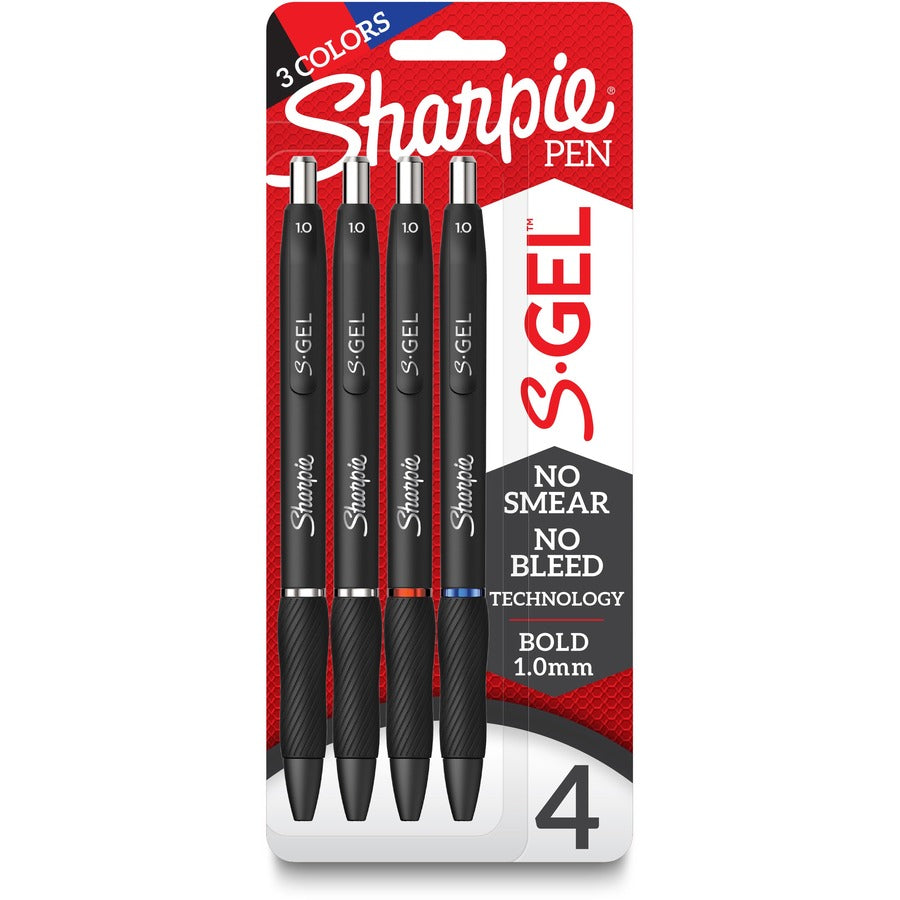 Sharpie S-Gel Pens - Multi Ink - Gel-based - Black Barrel - 4 / Pack