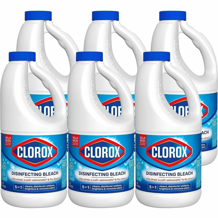 Clorox Disinfecting Bleach - Concentrate - 43 fl oz (1.3 quart) - Regular Scent - Deodorize, Disinfectant - White - 6 / Carton