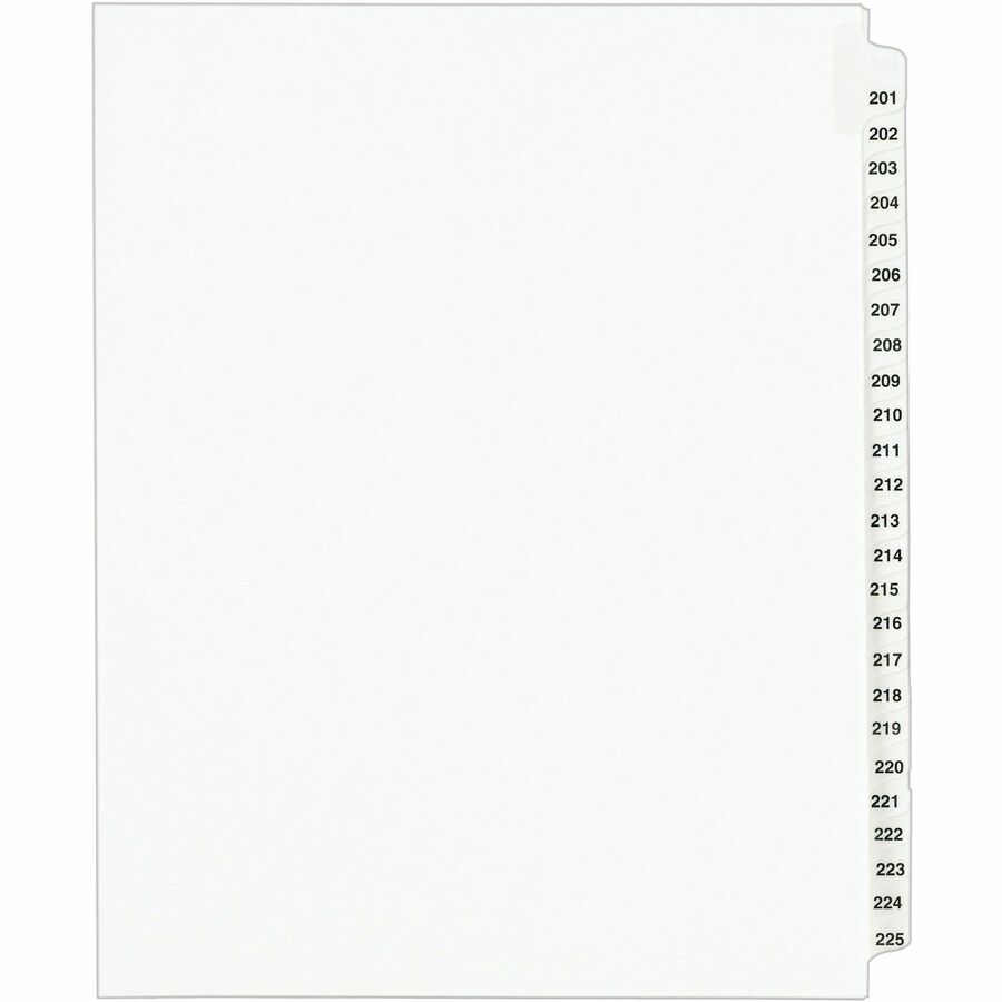 Avery®, Standard Collated Legal Dividers - 25 x Divider(s) - 25 Printed Side Tab(s) - Digit - 201-225 - 25 Tab(s)/Set - 8.5" Divider Width x 11" Divider Length - Letter - 8.50" Width x 11" Length - White Paper Stock Divider - White Tab(s) - 20% - Ri...