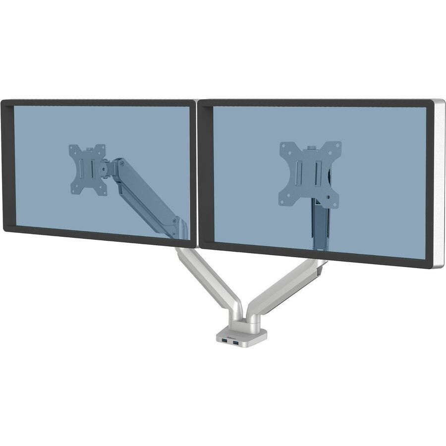 Fellowes Platinum Mounting Arm for Monitor - Silver - 2 Display(s) Supported - 27" Screen Support - 40 lb Load Capacity - 1 Each