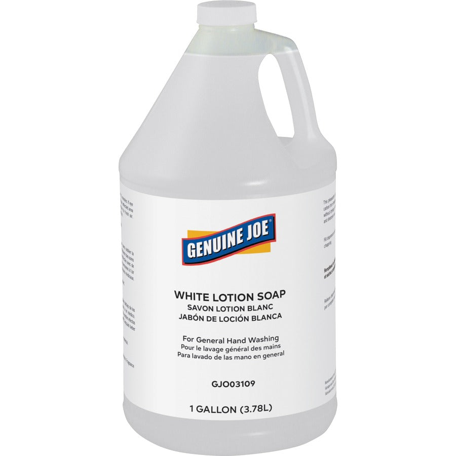 Genuine Joe Lotion Soap - 1 gal - Grease Remover, Grime Remover, Dirt Remover, Ink Remover, Oil Remover, Carbon Remover - Hand, Skin - White - Pleasant Scent - 1 Each