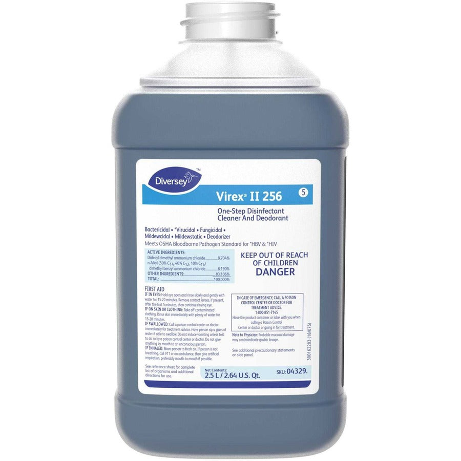 Diversey Virex II 256 Disinfectant Cleaner - Concentrate - 84.5 fl oz (2.6 quart) - Minty Scent - Deodorize, Non-porous, Deodorant - Blue - 2 / Carton